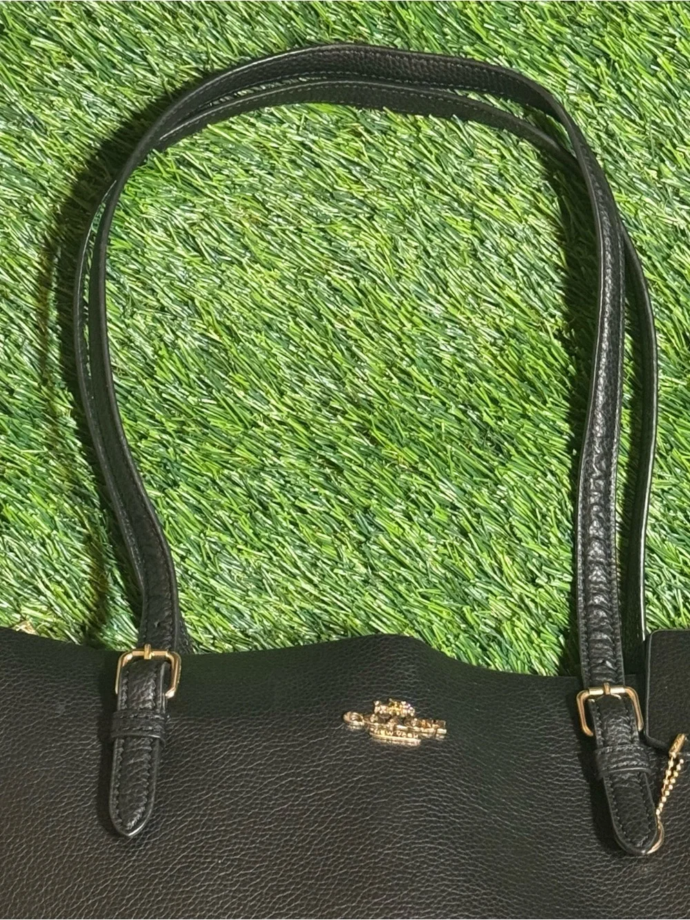 COACH Mollie Leather Tote Bag Black Red Interior Shoulder Handbag Purse 1671